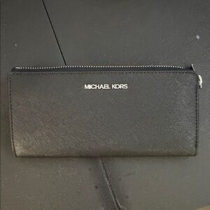 Michael Kors Black Zip Wallet with Silver Logo